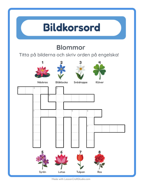 Engelskt bildkorsord – Blommor