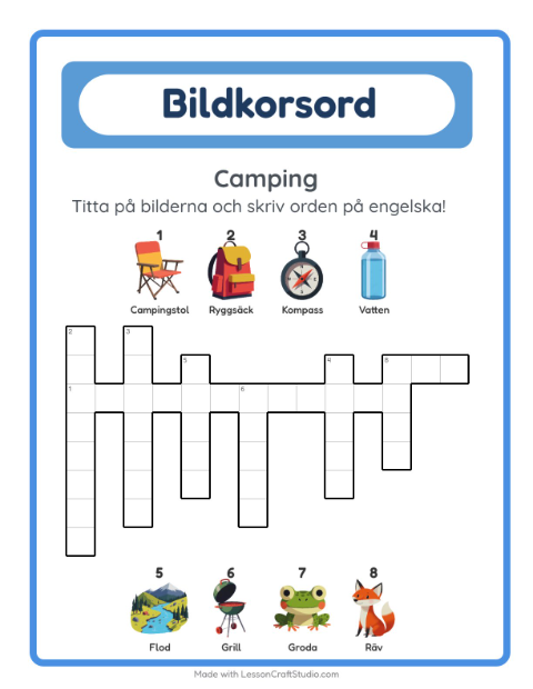 Engelskt bildkorsord – Camping