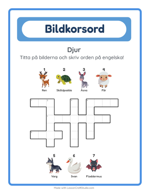 Engelskt bildkorsord – Djur