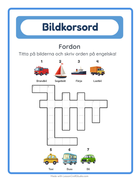Engelskt bildkorsord – Fordon