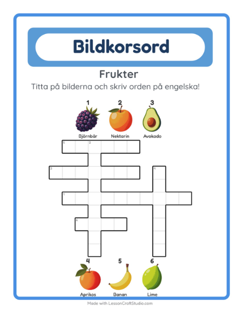 Engelskt bildkorsord – Frukter