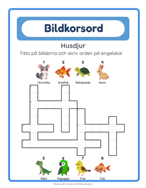 Engelskt bildkorsord – Husdjur