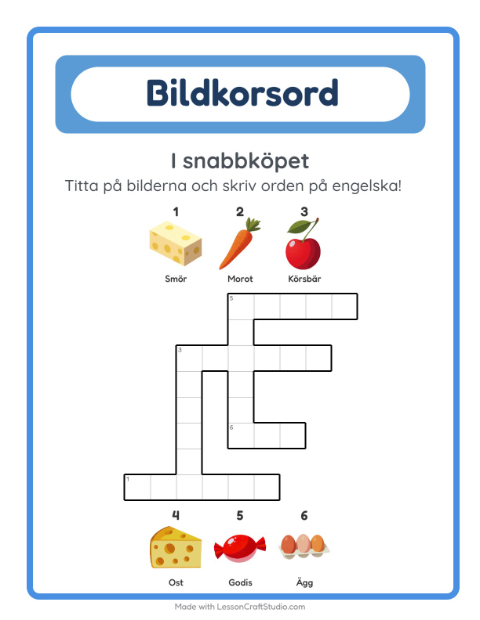 Engelskt bildkorsord – I snabbköpet