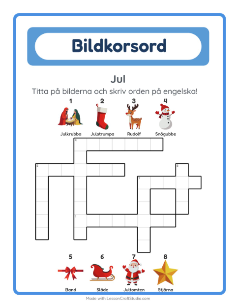 Förhandsvisning av Lär dig engelska: Jul – korsord för barn