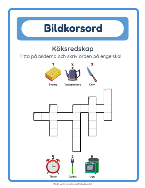 Engelskt bildkorsord – Köksredskap