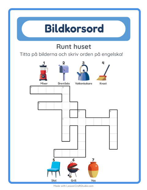 Engelskt bildkorsord – Runt huset
