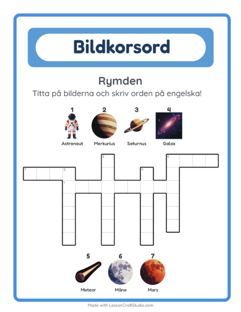 Engelskt bildkorsord – Rymden