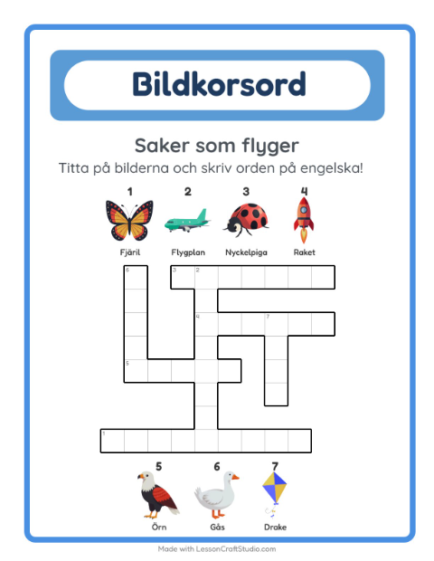 Engelskt bildkorsord – Saker som flyger