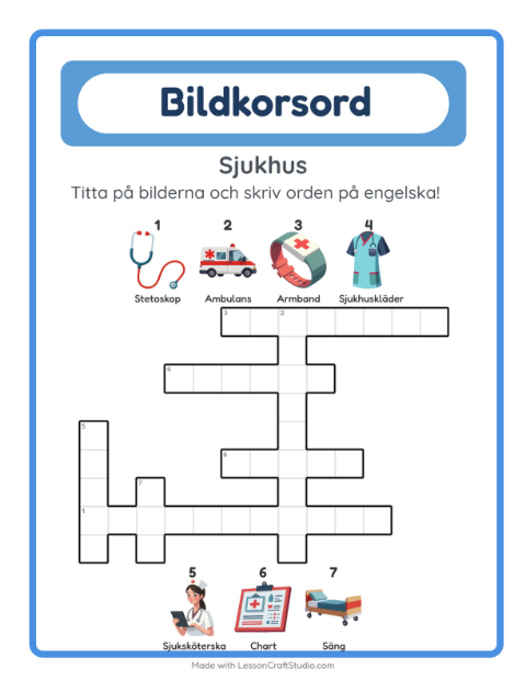 Engelskt bildkorsord – Sjukhus