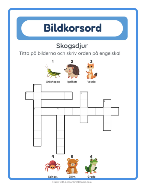 Engelskt bildkorsord – Skogsdjur