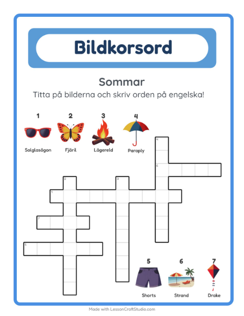 Engelskt bildkorsord – Sommar