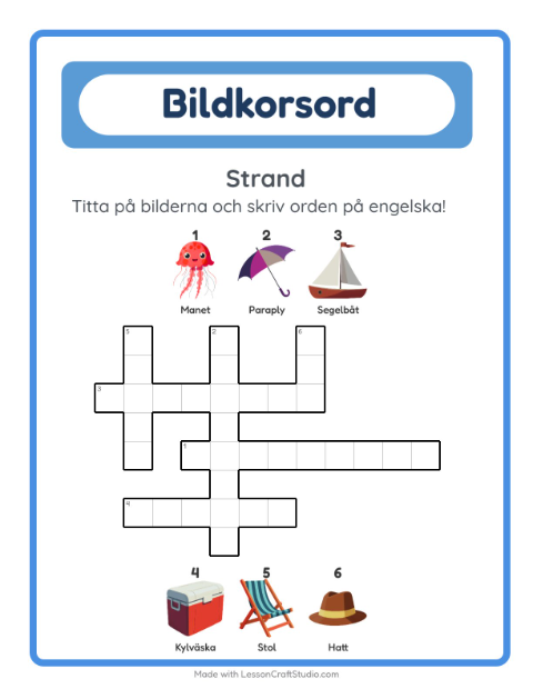 Engelskt bildkorsord – Strand