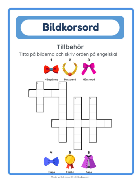 Engelskt bildkorsord – Tillbehör