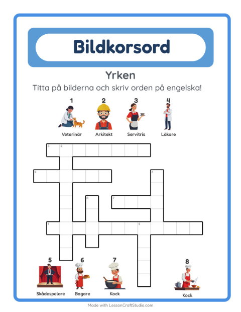 Engelskt bildkorsord – Yrken
