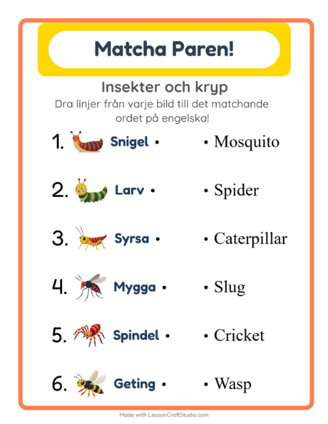 Engelsk bildmatchning – Insekter och kryp