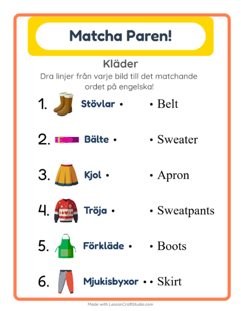 Engelsk bildmatchning – Kläder