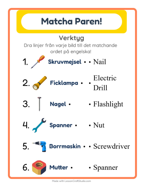 Engelsk bildmatchning – Verktyg