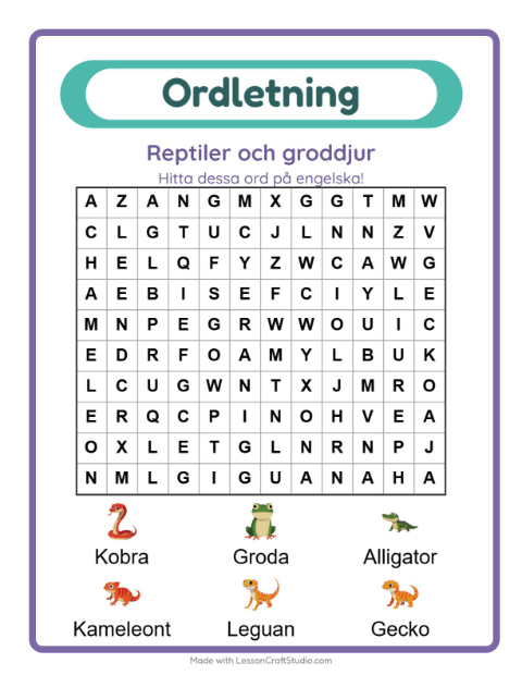 Engelskt ordsök – Reptiler och groddjur
