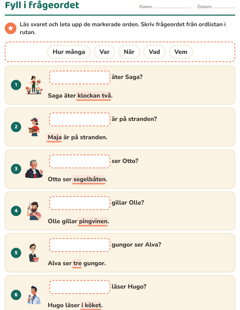Förhandsvisning av Fyll i frågeordet