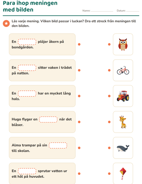 Förhandsvisning av Fyll i rätt ord-arbetsblad för Årskurs 1