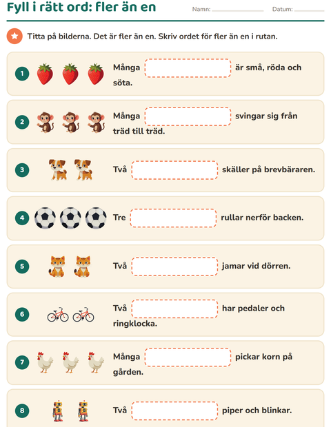 Förhandsvisning av Fyll i rätt ord-arbetsblad för Årskurs 2