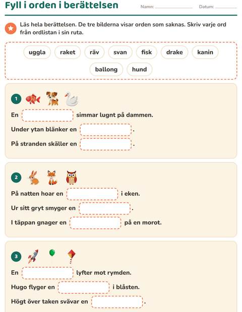 Fyll i orden i berättelsen
