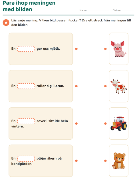 Förhandsvisning av Fyll i rätt ord-arbetsblad för Årskurs 1