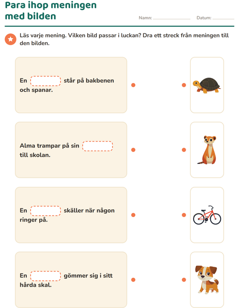 Förhandsvisning av Fyll i rätt ord-arbetsblad för Årskurs 1