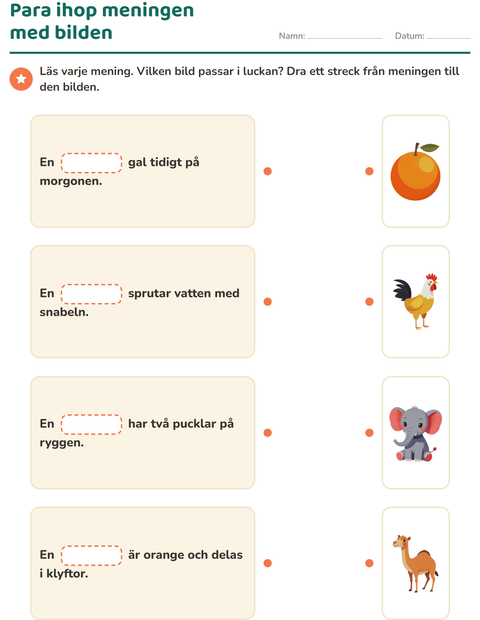 Förhandsvisning av Fyll i rätt ord-arbetsblad för Årskurs 1