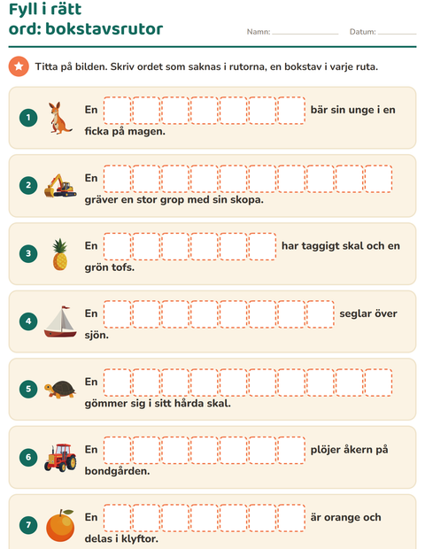 Förhandsvisning av Fyll i rätt ord-arbetsblad för Årskurs 1
