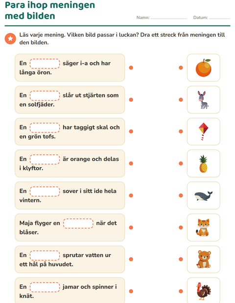 Förhandsvisning av Fyll i rätt ord-arbetsblad för Årskurs 1