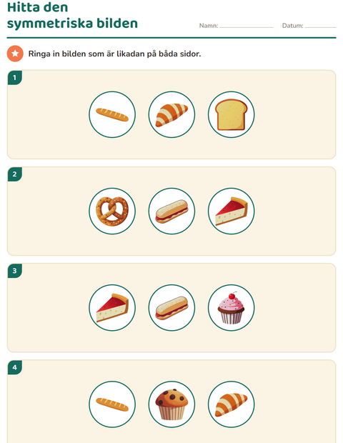Förhandsvisning av Geometri-arbetsblad med Bageri för Årskurs 2