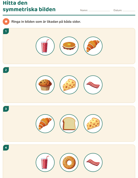 Förhandsvisning av Geometri-arbetsblad med Frukost för Årskurs 2