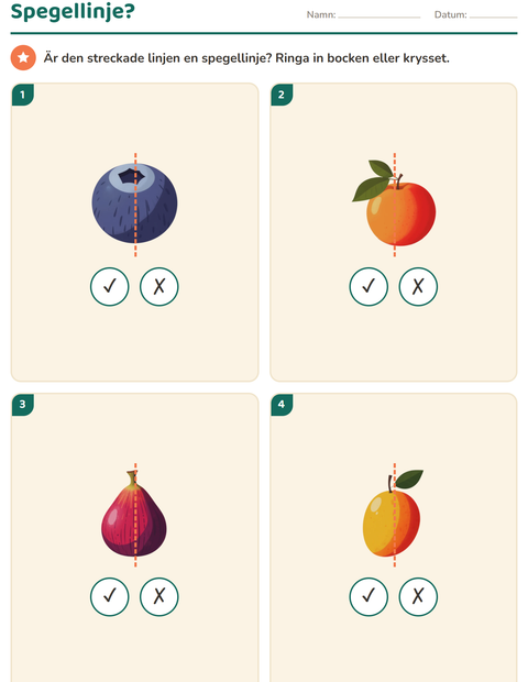 Förhandsvisning av Geometri-arbetsblad med Frukter för Årskurs 2