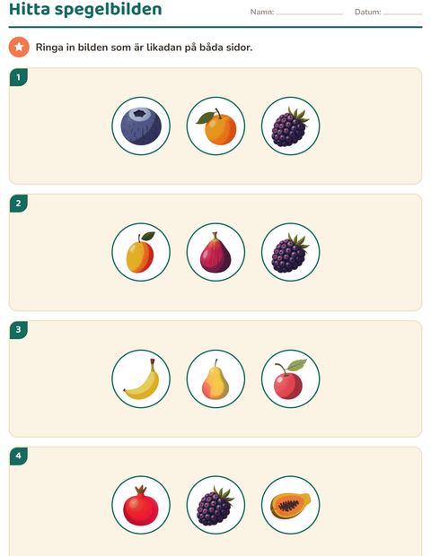 Förhandsvisning av Geometri-arbetsblad med Frukter för Årskurs 2