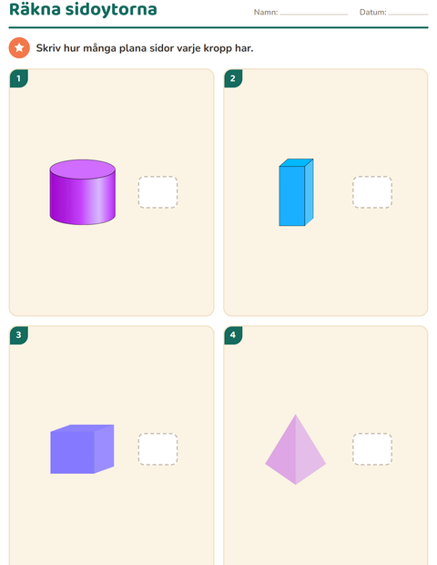 Förhandsvisning av Geometri-arbetsblad för Årskurs 2