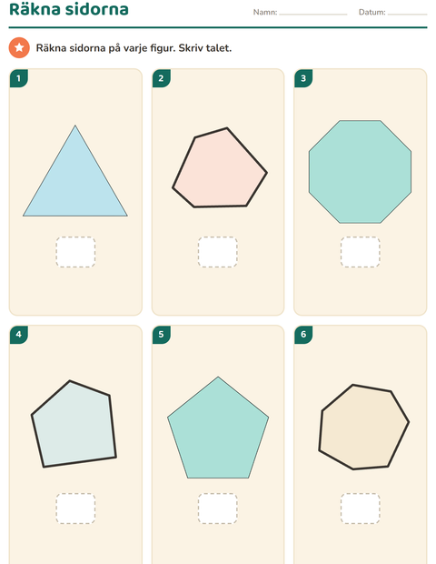 Förhandsvisning av Geometri-arbetsblad för Förskoleklass