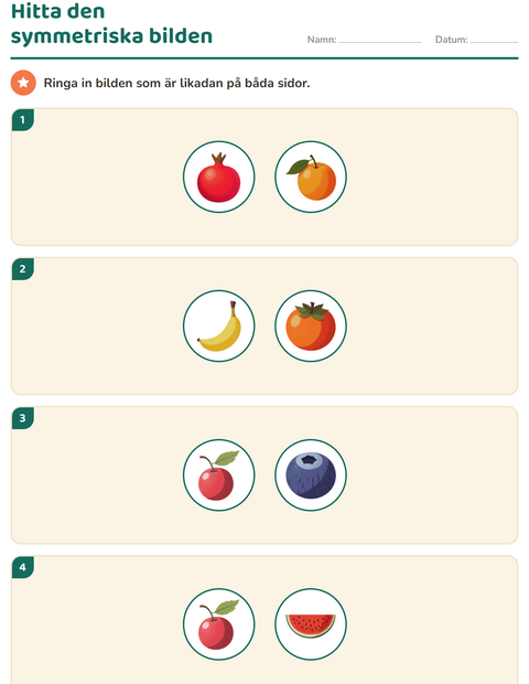 Förhandsvisning av Geometri-arbetsblad med Frukter för Årskurs 2