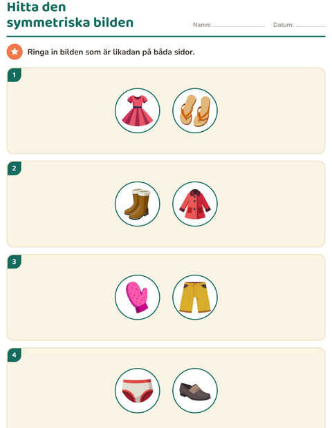Förhandsvisning av Geometri-arbetsblad med Kläder för Årskurs 2
