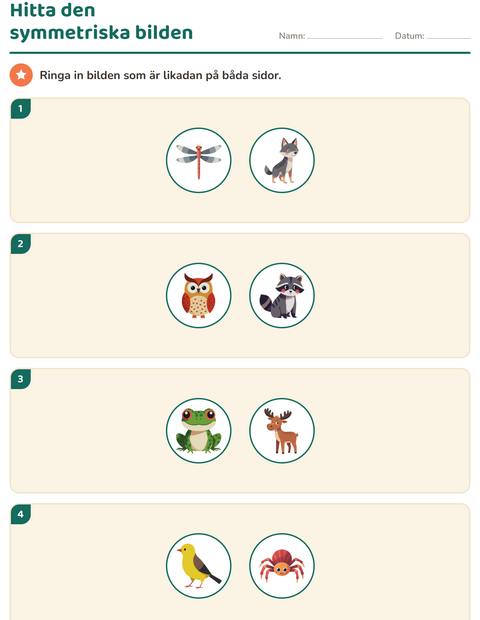 Förhandsvisning av Geometri-arbetsblad med Skogsdjur för Årskurs 2