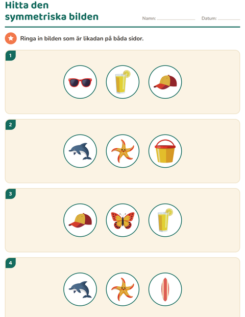 Förhandsvisning av Geometri-arbetsblad med Sommar för Årskurs 2