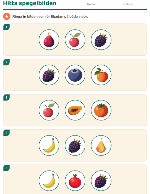 Förhandsvisning av Geometri-arbetsblad med Frukter för Årskurs 2