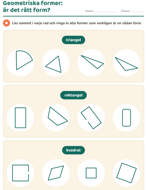 Förhandsvisning av Känna igen geometriska former: är det rätt form?