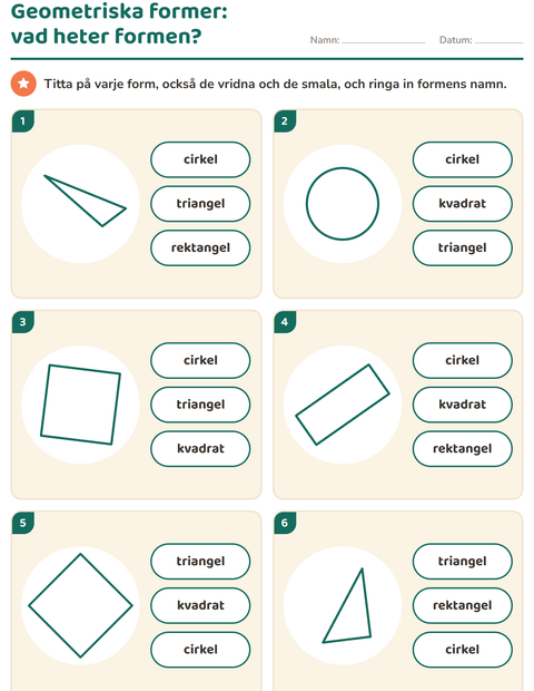 Geometriska former: vad heter formen?