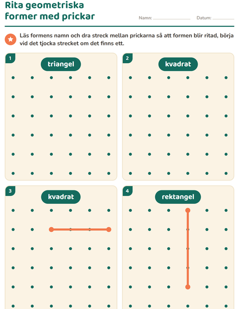 Förhandsvisning av Geometriska former-arbetsblad för Förskoleklass