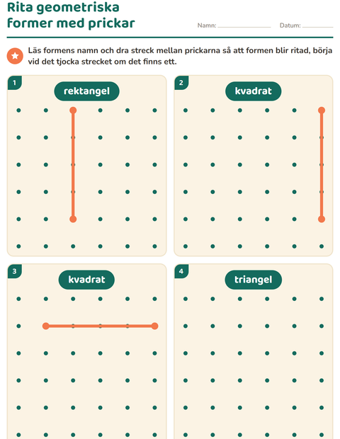 Förhandsvisning av Geometriska former-arbetsblad för Förskoleklass