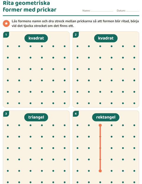 Förhandsvisning av Geometriska former-arbetsblad för Förskoleklass