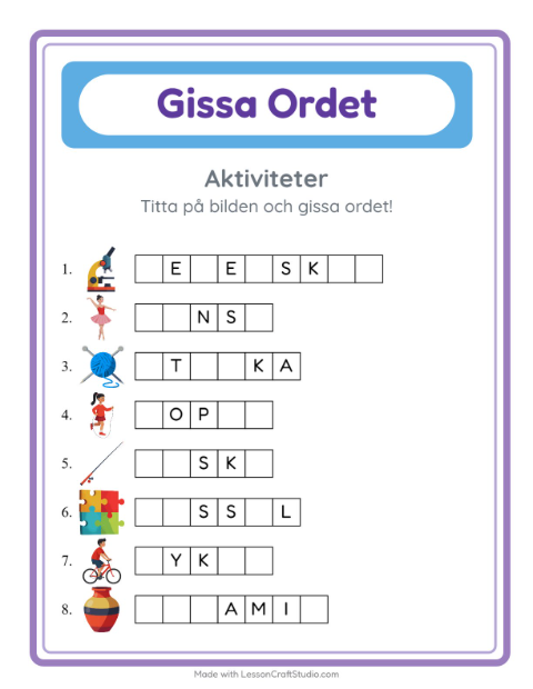 Gissa ordet – Aktiviteter
