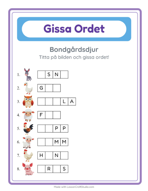 Gissa ordet – Bondgårdsdjur