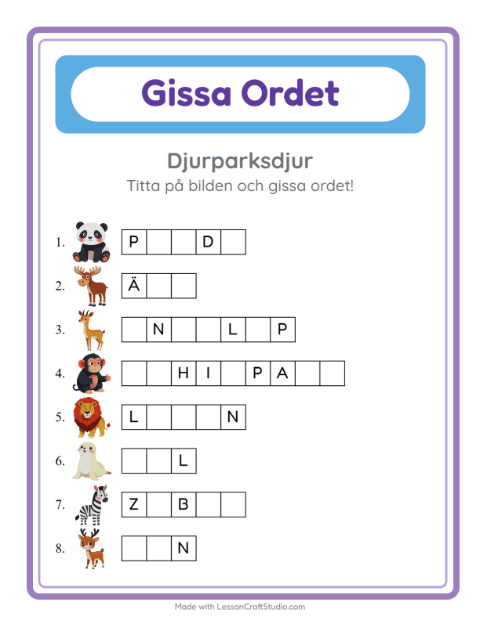Gissa ordet – Djurparksdjur